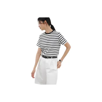 WHITEALLUSION T Shirt Women's Black White Stripes