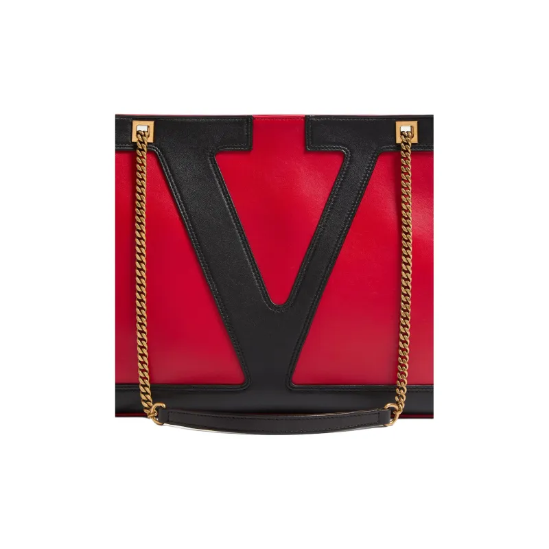 Valentino Cow Leather Shoulder Bag Medium Size Women's Red & Black-4