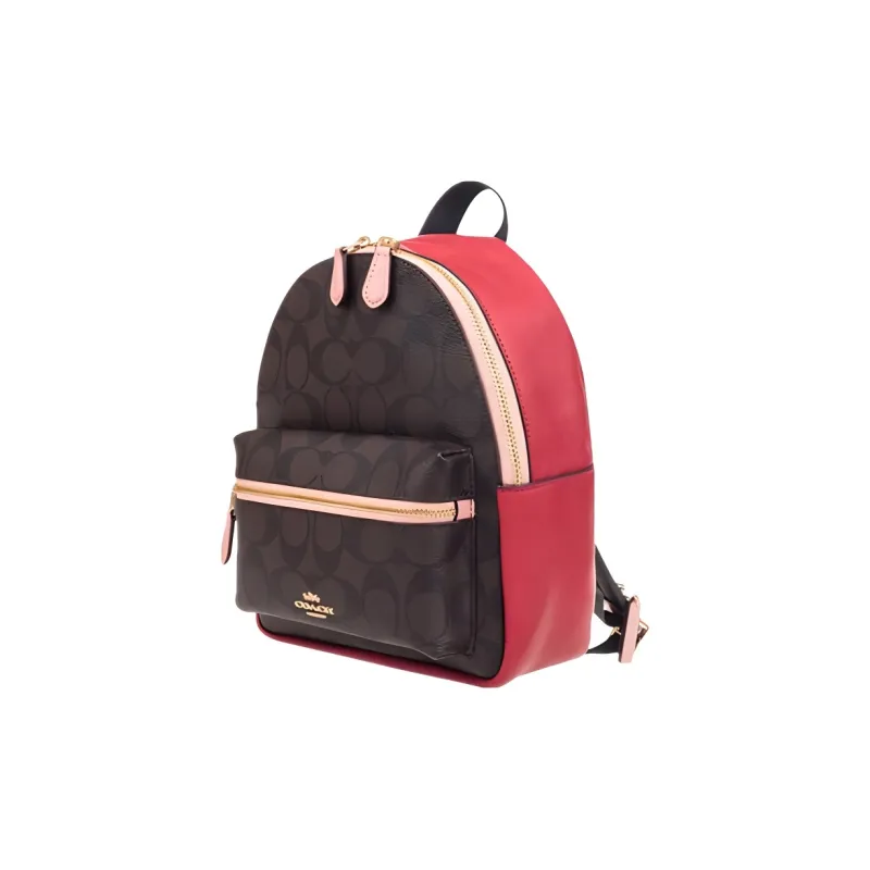 COACH Leather Backpack Mini Women's Dark Brown Pink Rose Red-1