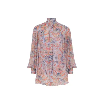 Zimmermann FW24 Shirt Women's Gemstone Blue Eden Pattern