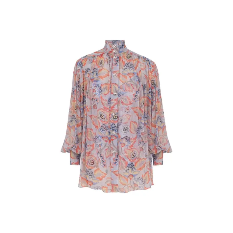 Zimmermann FW24 Shirt Women's Gemstone Blue Eden Pattern-0