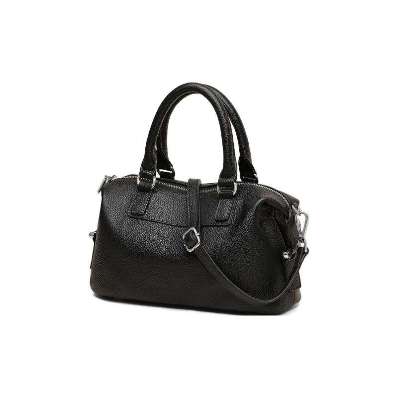 COMELY Cow Leather Handbag Boston Pillow Bag Shoulder Bag, Crossbody Bag Regular Women's Black-2