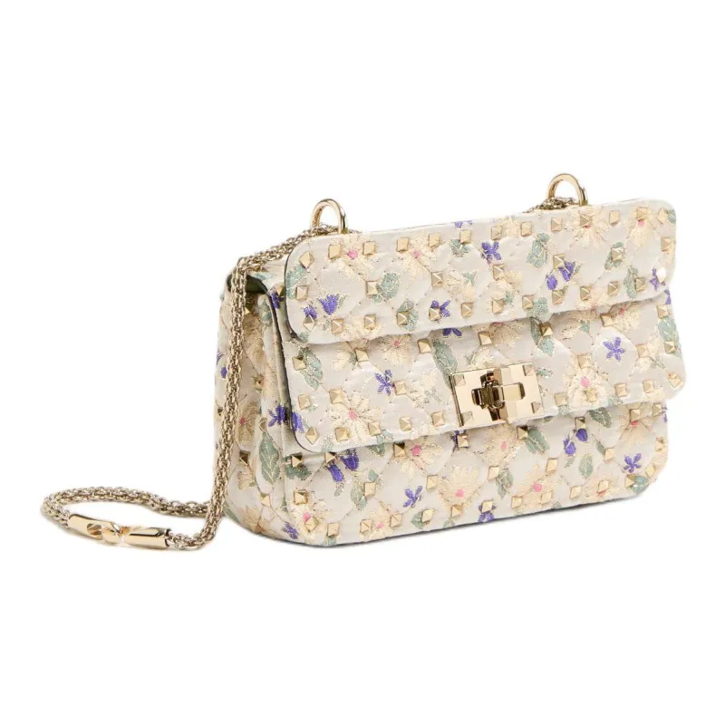Valentino ROCKSTUD SPIKE Jacquard Fabric Portable Crossbody Bag, Shoulder Bag Small Size Women's Multicolor-1