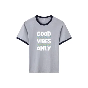 TEME T Shirt Women's White Heather Gray & Navy Blue