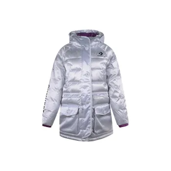 Converse Sideline Geometric Pattern Letter Hooded Down Jacket Women's Pure White Gold