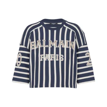 BALMAIN Striped Baseball T Shirt