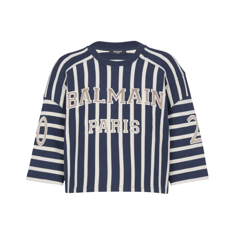 BALMAIN Striped Baseball T Shirt-0