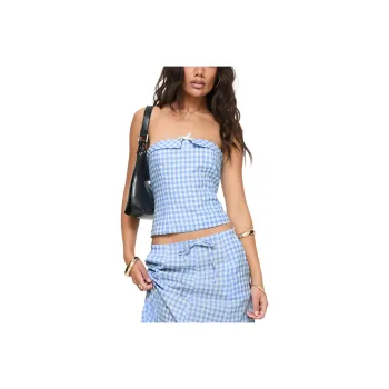 PRINCESS POLLY CARMINO STRAPLESS TOP Strapless Top Women's Blue Check/Blue Plaid