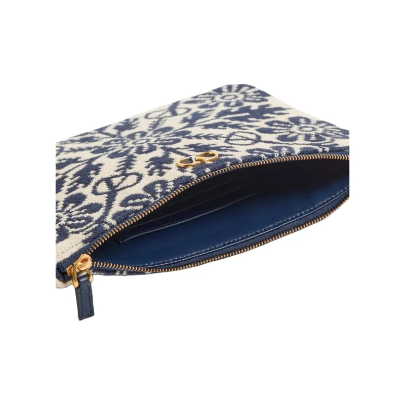 Valentino Vlogo Jacquard Fabric Clutch Women's Beige & Blue-5