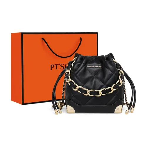 PT'SON Cow Leather Bucket Bag, Shoulder Bag, Crossbody Bag, Handbag Regular Women's Black