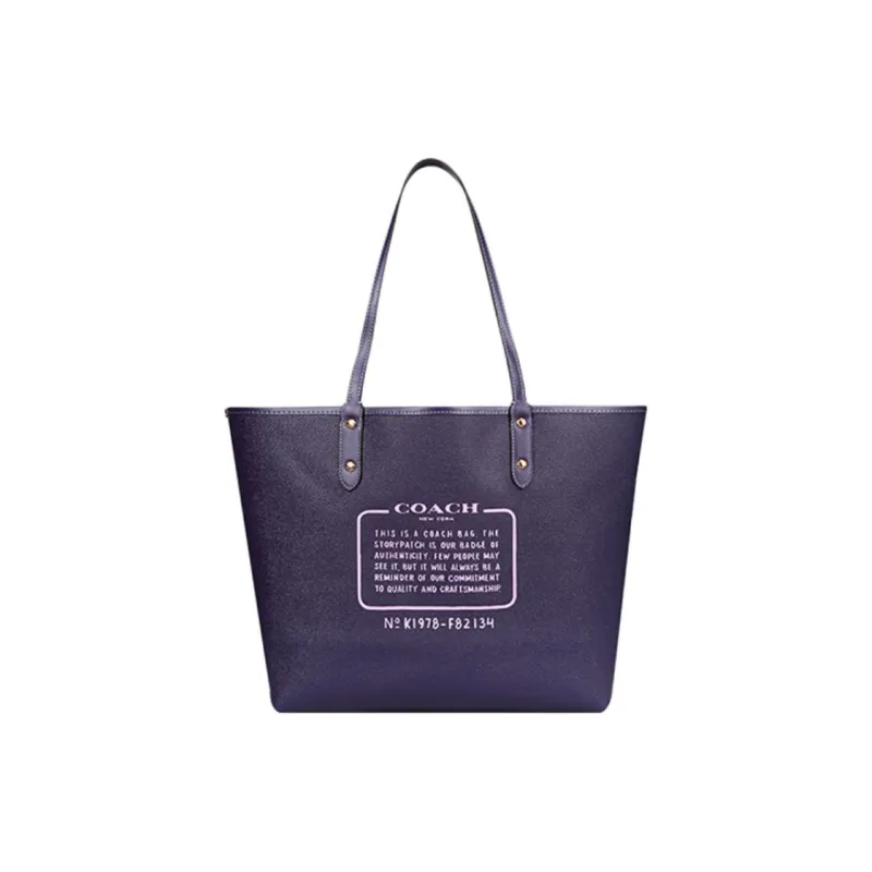 COACH City Leather Tote Bag, Shopping Bag, Handbag, Shoulder Bag Large Size Women's Purple-3