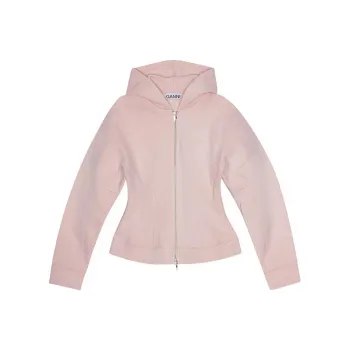 GANNI Logo Embroidered Zipped Fleece Hoodie