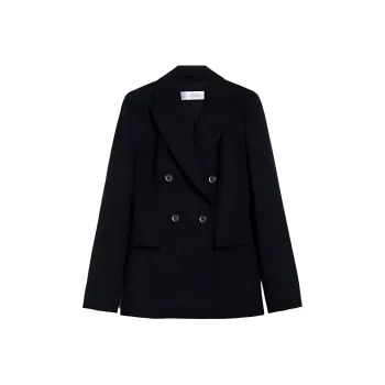 MaxMara Wool Blend Double Breasted Blazer Jackets Coats Women's Black