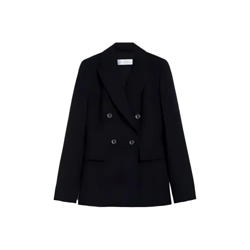 MaxMara Wool Blend Double Breasted Blazer Jackets Coats Women's Black