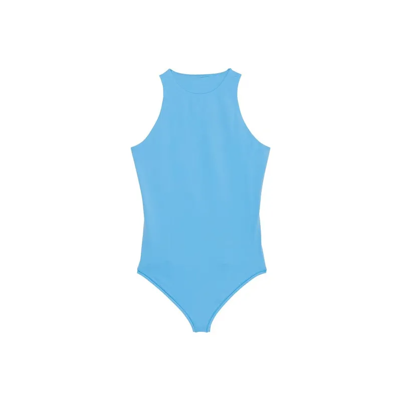 Victoria's Secret PINK BASE STRETCH HIGH-NECK BODYSUIT/Castaway Blue Bodysuits Women's Drifting Blue-0