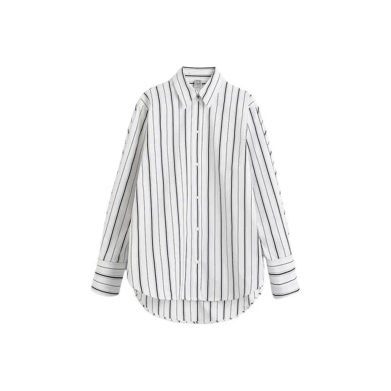 TOTEME Striped Collared Long Sleeve Shirt-0