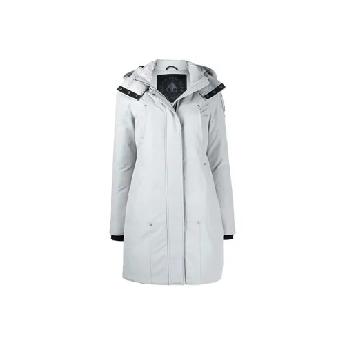 Moose Knuckles Solid Color Hooded Mid-Length Down Jacket Women's Gray