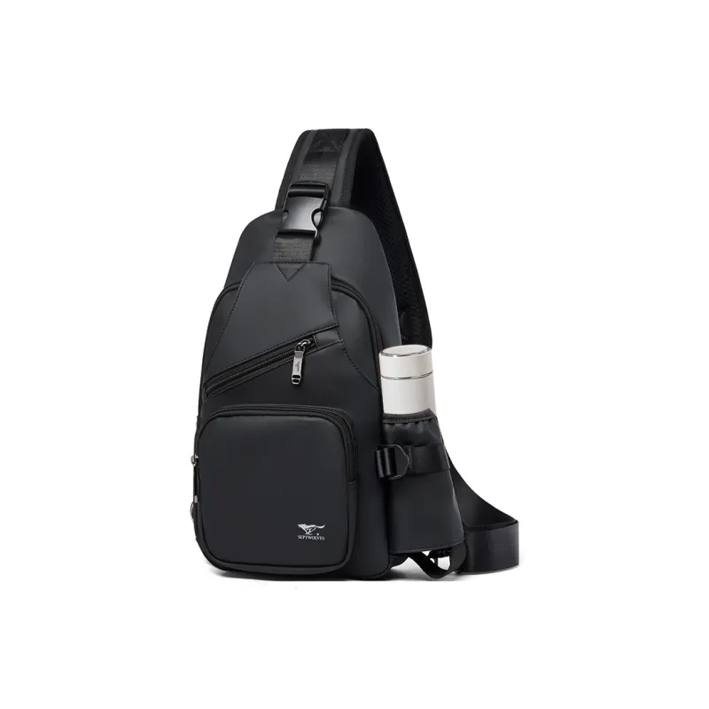 SEPTWOLVES Artificial Leather Commute Water Repellent Shoulder Bag, Crossbody Bag QPL Unisex Black-1