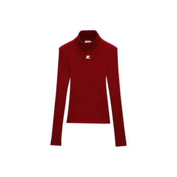 COURREGES Mockneck Rib Knit Sweater 'Red'