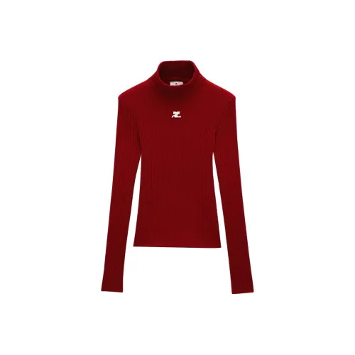 COURREGES Mockneck Rib Knit Sweater 'Red'