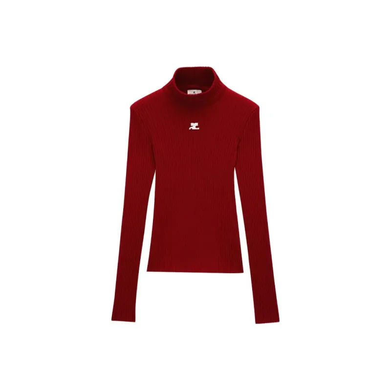 COURREGES Mockneck Rib Knit Sweater 'Red'-0