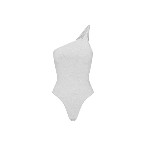 SKIMS COTTON TWIST ONE SHOULDER BODYSUIT Bodysuits Women's LIGHT HEATHER GREY/Light Heather Gray