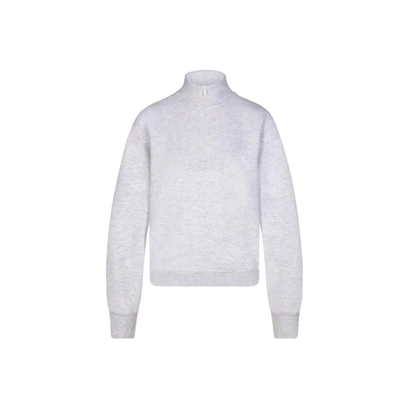 SKIMS COTTON FLEECE CLASSIC QUARTER ZIP PULLOVER Sweatshirt Women's Light Heather Grey-0
