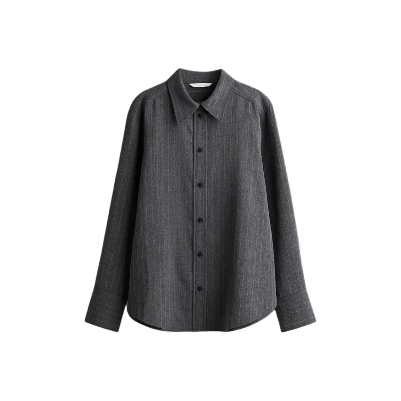 H&M Shirt Women's Dark Gray With Pinstripe-0