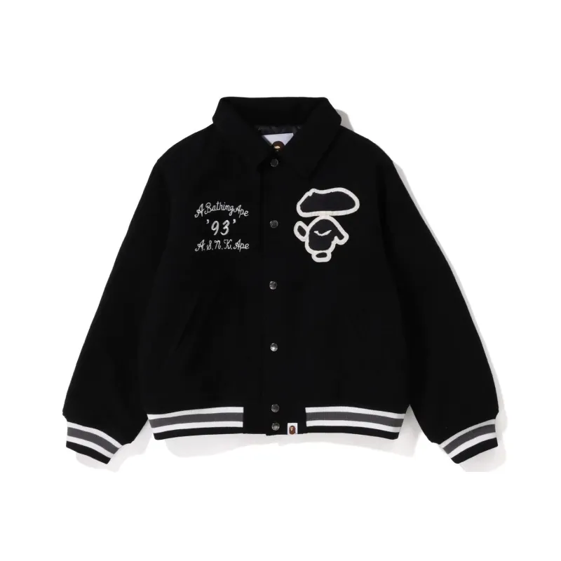 A BATHING APE Melton Varsity Jacket 'Black'-2