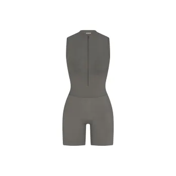 SKIMS CONTOUR NYLON ZIP FRONT ONESIE Bodysuits Women's GUNMETAL/Bronze