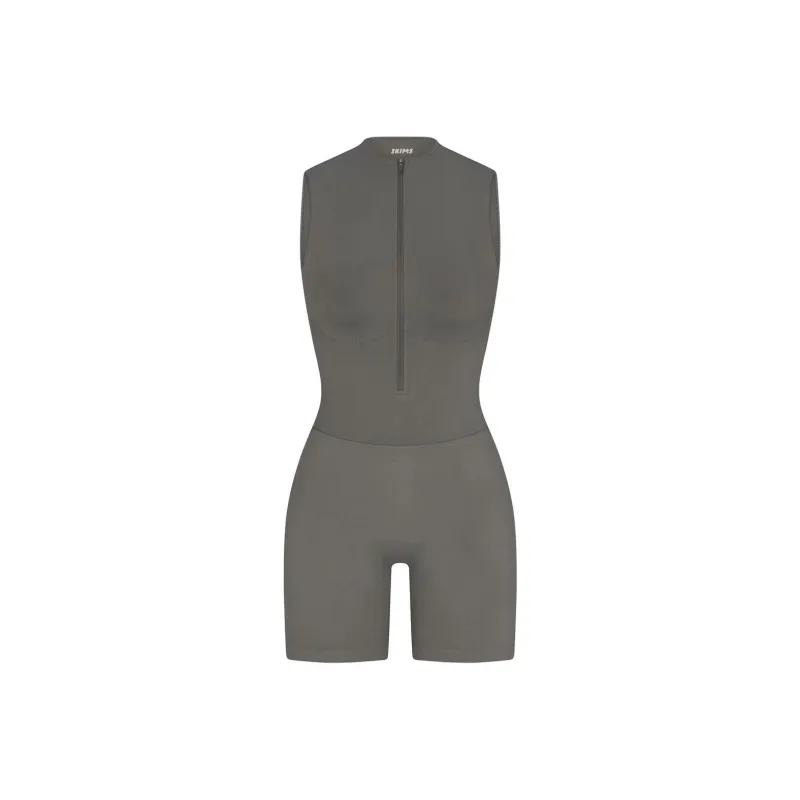 SKIMS CONTOUR NYLON ZIP FRONT ONESIE Bodysuits Women's GUNMETAL/Bronze-0