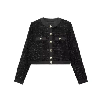 GUESS Clarissa Metallic Tweed Jacket Jackets Coats Women's Black