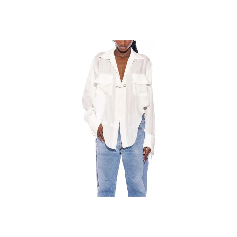 SAMI MIRO VINTAGE FW24 V CUT SAFETY PIN BLOUSE IN WHITE SHIRTING Shirt Women's White-0