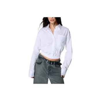 NASTY GAL Cotton Poplin Elasticated Hem Shirt Shirt Women's White