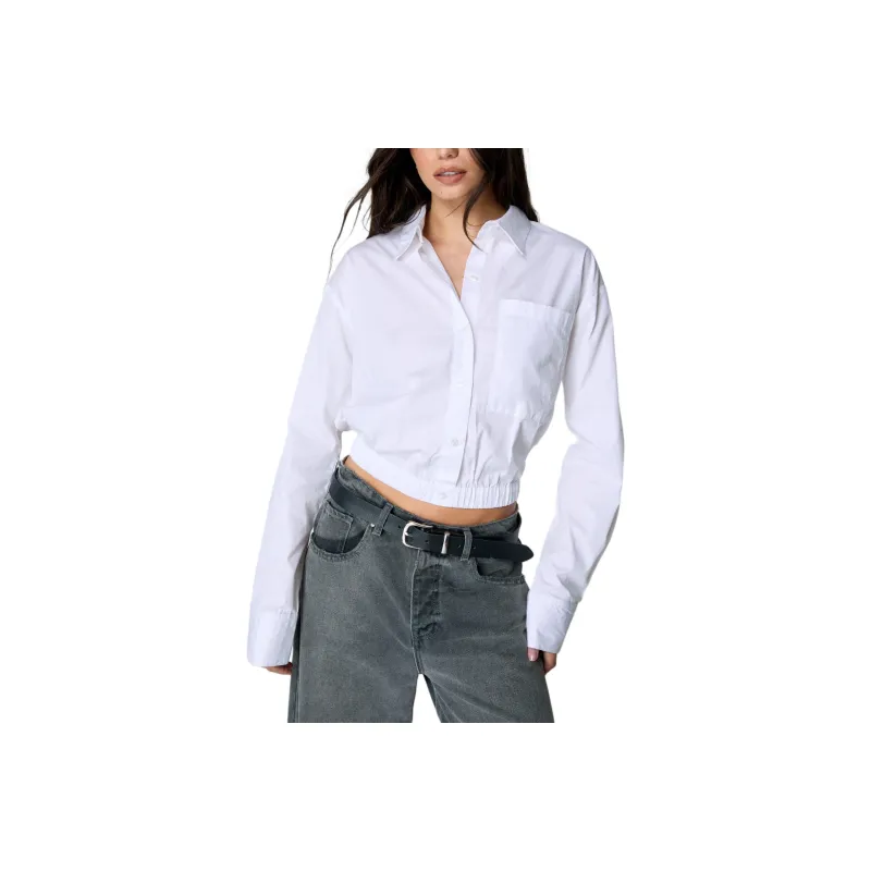 NASTY GAL Cotton Poplin Elasticated Hem Shirt Shirt Women's White-0