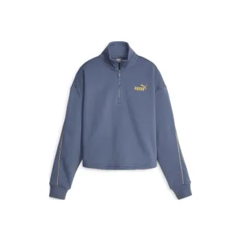 PUMA ESS+ Essentials+ MINIMAL GOLD Half Zip Mock Neck Fleece Sweatshirt Women's Blue