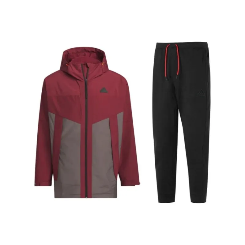 Adidas Casual Sportswear Men Set Dark Red Top+Black Pants-0