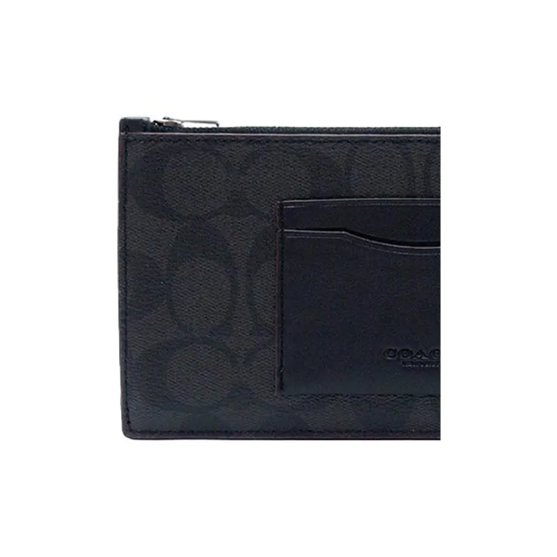 COACH Coated Canvas With Smooth Leather Coin Pocket Cell Phone Pouch Wallet Card Holder Men's Black/Ox Blood Red-2