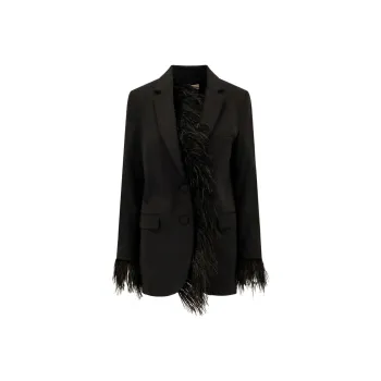 MICHAEL KORS Feather Trim Crepe Boyfriend Blazer