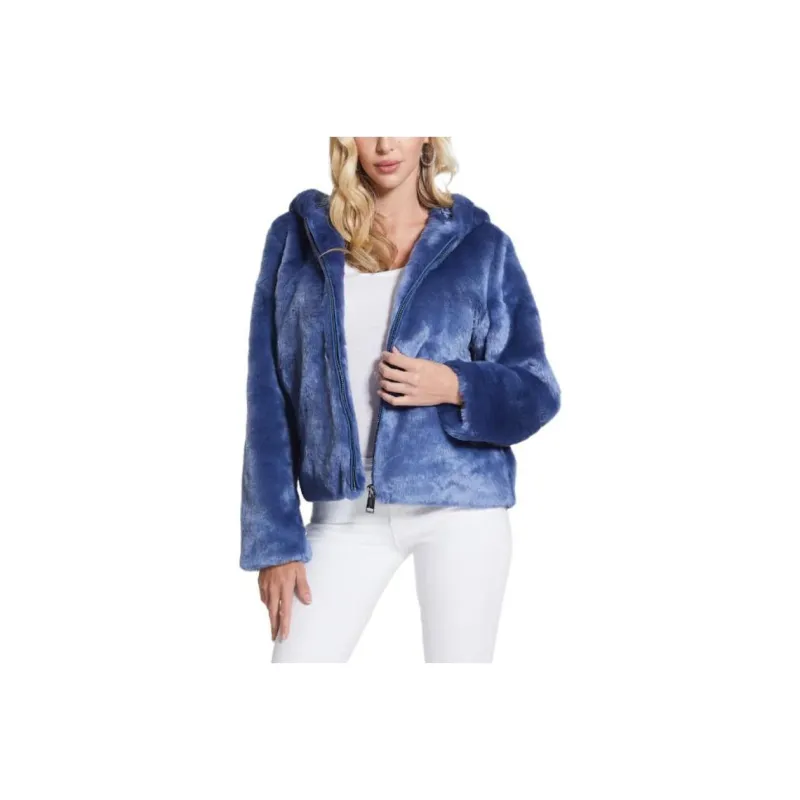 GUESS Daniela Faux-Fur Jacket Jackets Coats Women's Blue-0