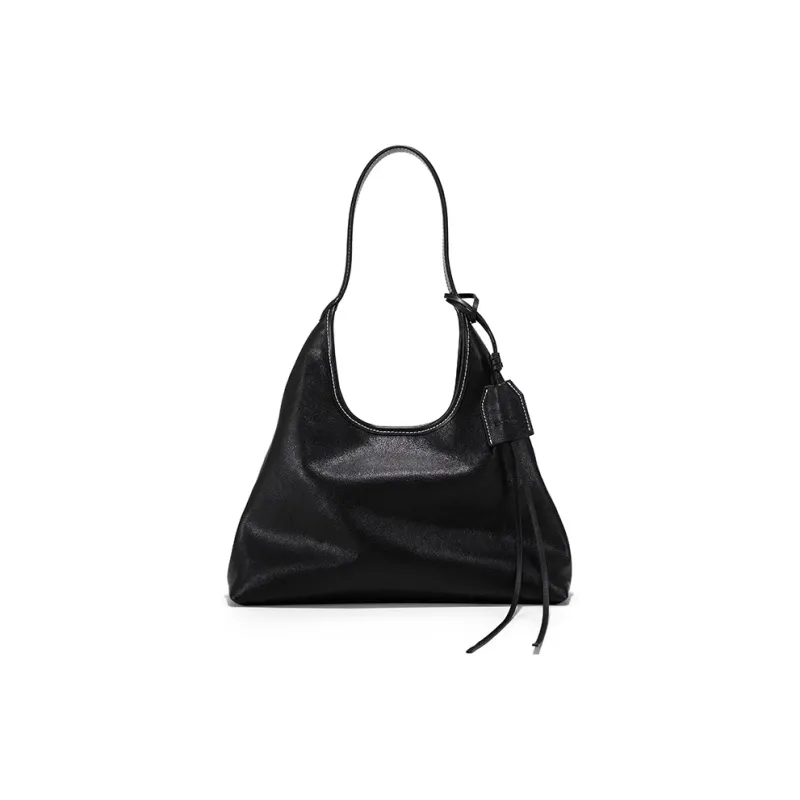 Simedin Top Grain Vegetable Tanned Cow Leather Tote Bag, Shoulder Bag Medium Size Women's Deep Black/Coffee Brown-0