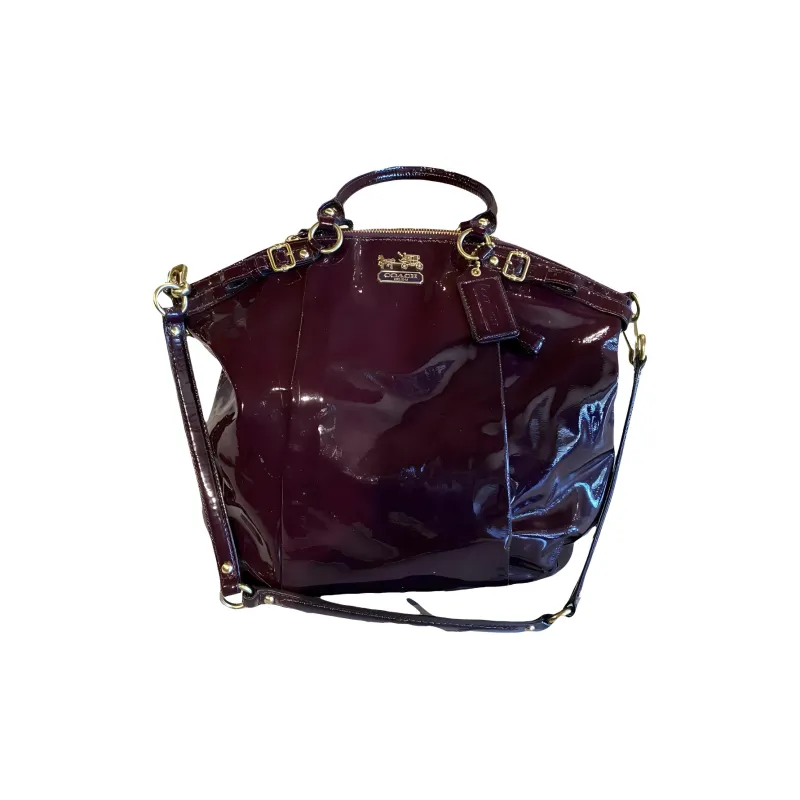 COACH Madison Patent Leather Shoulder Bag, Crossbody Bag, Handbag Women's Eggplant Purple Color-1