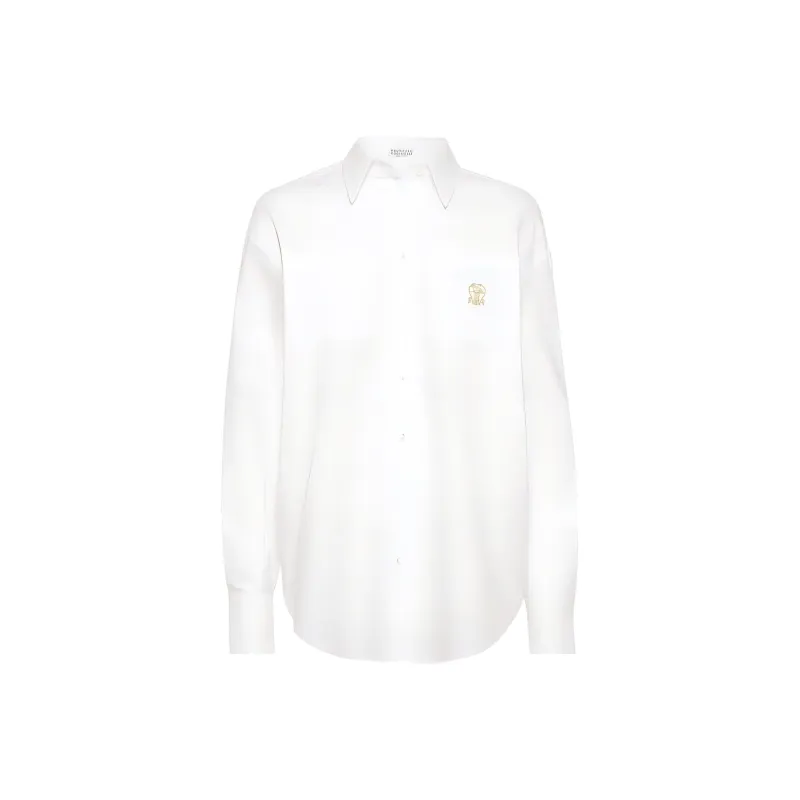 Brunello Cucinelli Logo Embroidered Oxford Shirt-0