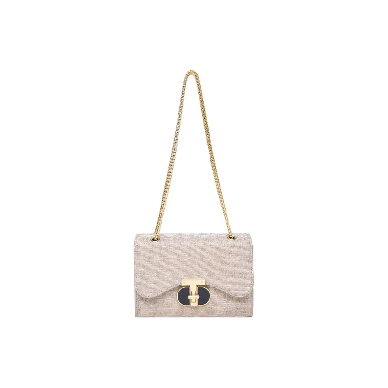 MOONDEMIMA PU Chain Bag, Small Square Bag, Underarm Crossbody Bag, Shoulder Bag Regular Women's Black/Gold-1