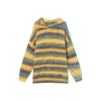 MEETLADY Knitwear Women's Yellow Green Stripes