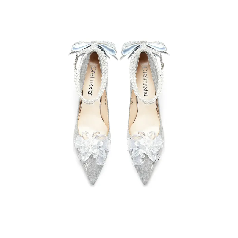 Crelinkxlat Slim Heel High Heels Women's Silver-14