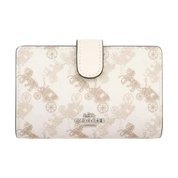 COACH Corner Zip Coated Canvas With Leather Coin Purse Wallet Mini Women's Milk White