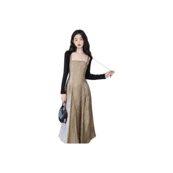 JECCI FIVE Skirt Set Women's Black Top+Brown Skirt