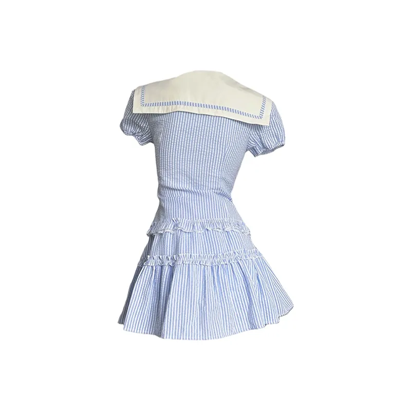 Manekniv Skirt Set Women's Blue Stripes Pattern-1