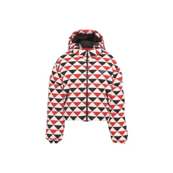 PRADA Diamond Print Triangle Logo Coat 'Navy/Red/White'